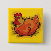 Hen on Nest Bright Farmyard Chicken Button (Vorderseite)
