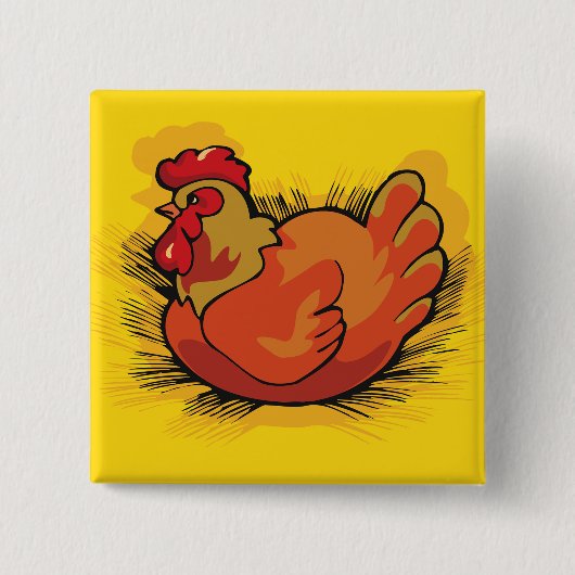 Hen on Nest Bright Farmyard Chicken Button (Vorderseite)