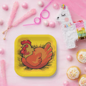 Hen on Nest Bright Farmyard Chicken Pappteller (Party)