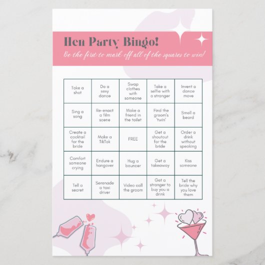 Hen Party Bingo | Hen Do | Eisbrecher | Hochzeit (Vorderseite)