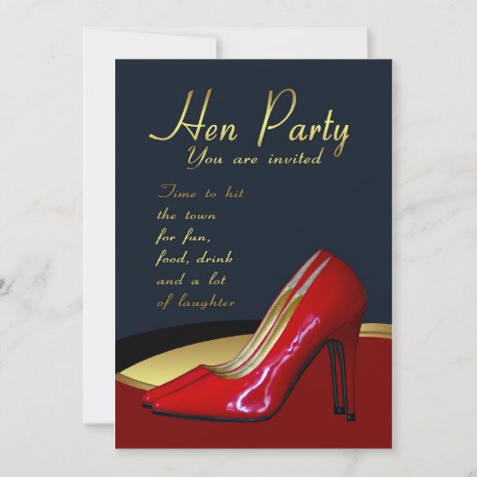 Hen Party Einladung Card - Hen Red Shoes Invitati (Vorderseite)
