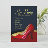 Hen Party Einladung Card - Hen Red Shoes Invitati (Stehend Vorderseite)
