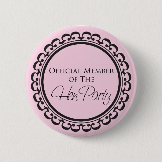 Hen Party rosa und schwarz Button (Vorderseite)