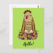 Hen Pattern Folk Art Postcard Postkarte (Vorne/Hinten)