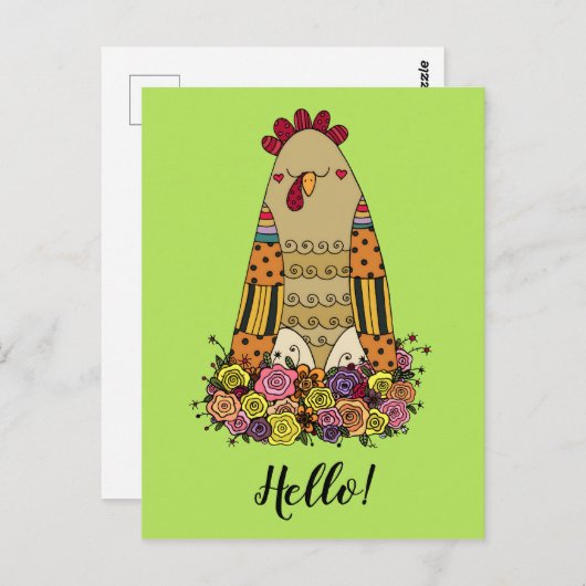 Hen Pattern Folk Art Postcard Postkarte (Vorne/Hinten)