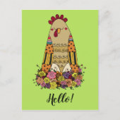 Hen Pattern Folk Art Postcard Postkarte (Vorderseite)