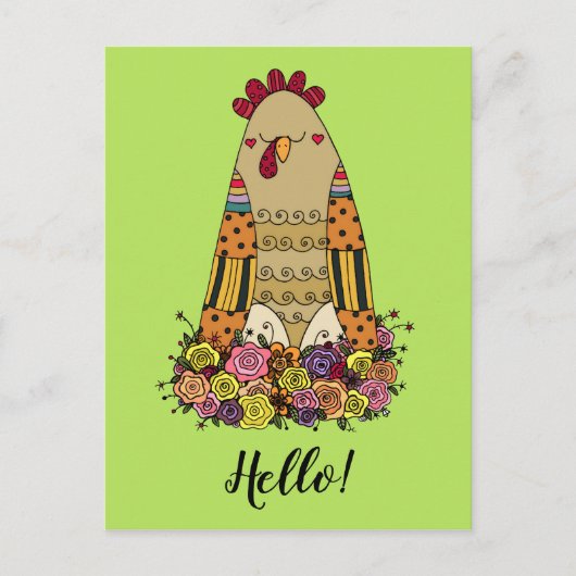 Hen Pattern Folk Art Postcard Postkarte (Vorderseite)