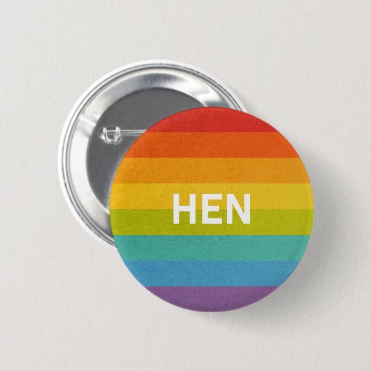 Hen Pronomen Straight Rainbow Button (Vorne & Hinten)