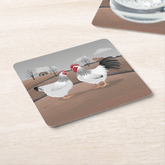 Hen & Rooster Rechteckiger Pappuntersetzer (angewinkelt)