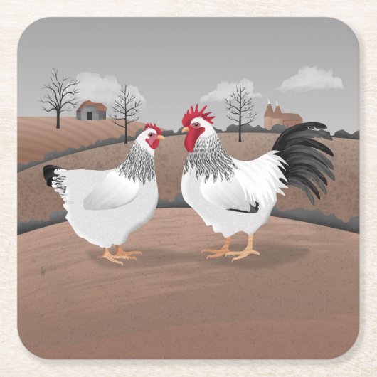 Hen & Rooster Rechteckiger Pappuntersetzer (Vorderseite)