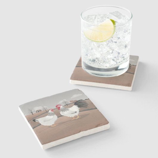 Hen & Rooster Steinuntersetzer (Seitenansicht)