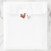 Hen und Rooster in Liebe, Hühner-Liebe Quadratischer Aufkleber (Tasche)
