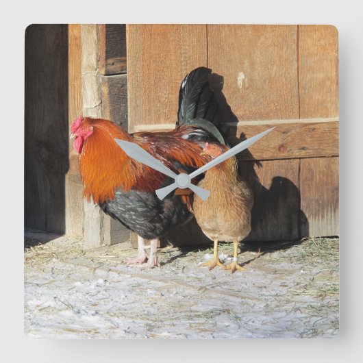 Hen und Rooster Rustikale Hühnerküche Uhr (Vorderseite)