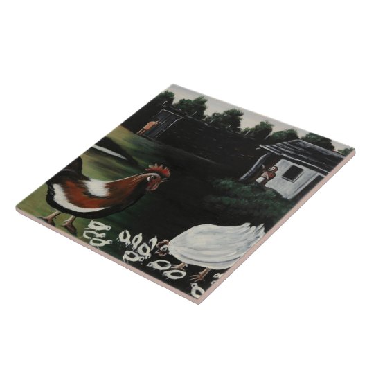 Hen with her Chicks in a Rural Farmyard Landscape Fliese (Seite)