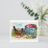 Hen zieht Karren Oster Vintage Postkarte (Stehend Vorderseite)