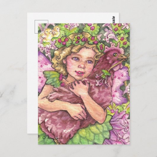 Henbit Fairy umarmtes Hühnchen Postcard Postkarte (Vorne/Hinten)