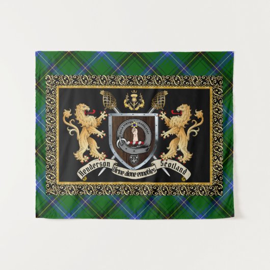 Henderson Clan Abzeichen & Motto w/Lions Wandteppich (Vorderseite (Horizontal))
