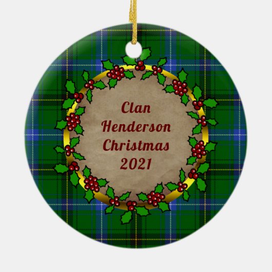 Henderson Clan Abzeichen & Tartan Personalisiert X Keramik Ornament (Hinten)