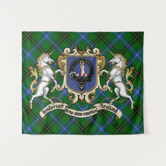 Henderson Clan Abzeichen & Unicorns w/Tartan Wandteppich (Vorderseite (Horizontal))