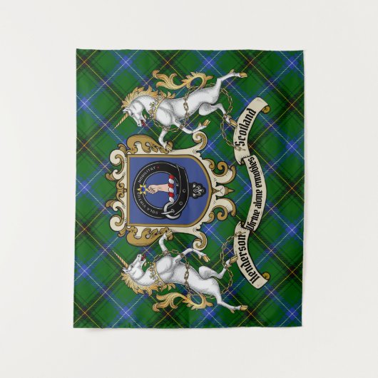 Henderson Clan Abzeichen & Unicorns w/Tartan Wandteppich (Vorderseite)