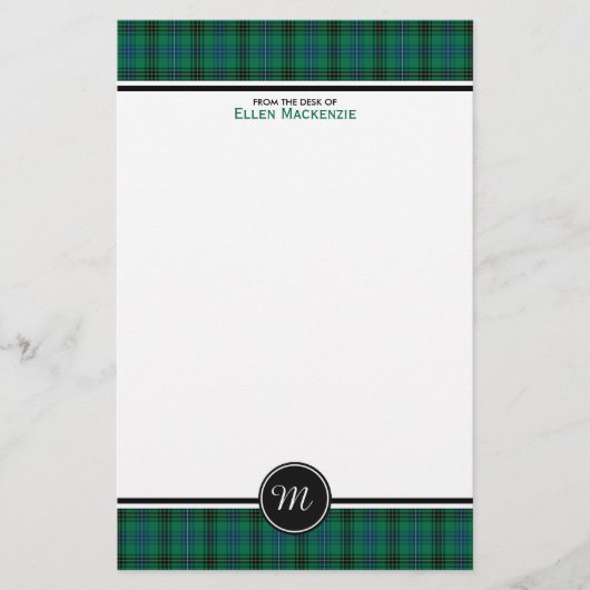 Henderson Clan Tartan Green und Blue Monogram Briefpapier (Vorderseite)