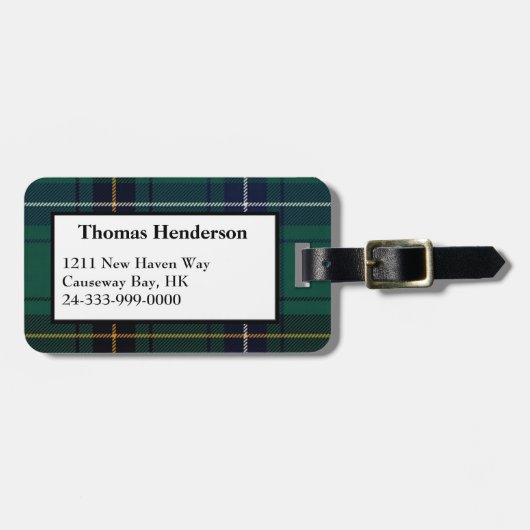 Henderson Green Tartan Karierte Gepäckmarke Gepäckanhänger (Vorderseite horizontal)