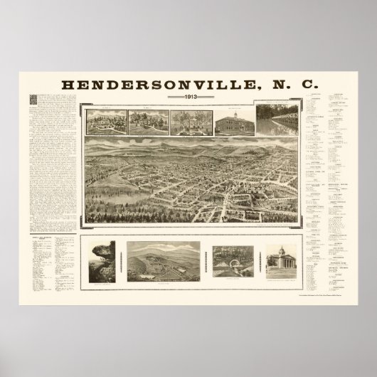 Hendersonville, NC Panorama Karte - 1913 Poster (Vorne)