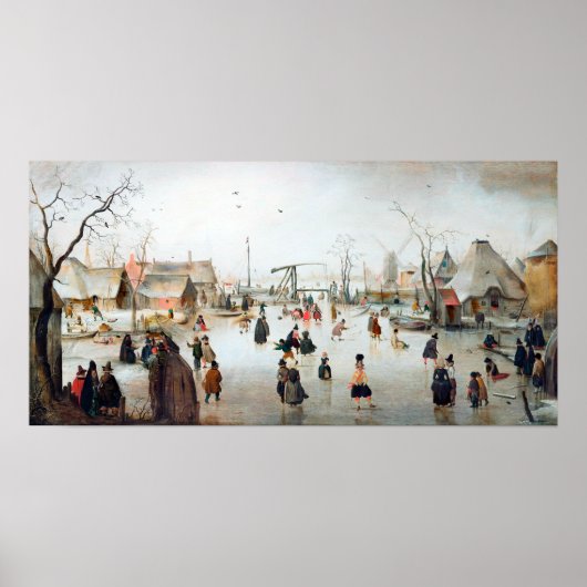 Hendrick Avercamp Ice Skaten in der Nähe eines Dor Poster (Vorne)