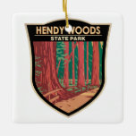 Hendy Woods Staat Park California Abzeichen Vintag Keramikornament<br><div class="desc">Hendy Woods Staat Park Illustration in einem Abzeichen Stil.</div>