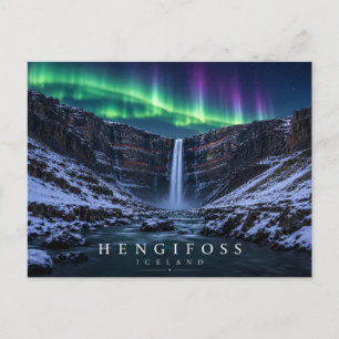 Hengifoss Wasserfall Roter Ton Island Aurora Postkarte