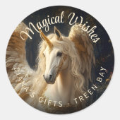 Hengst mit Pegasus Flügeln und Einhorn Runder Aufkleber (Vorderseite)