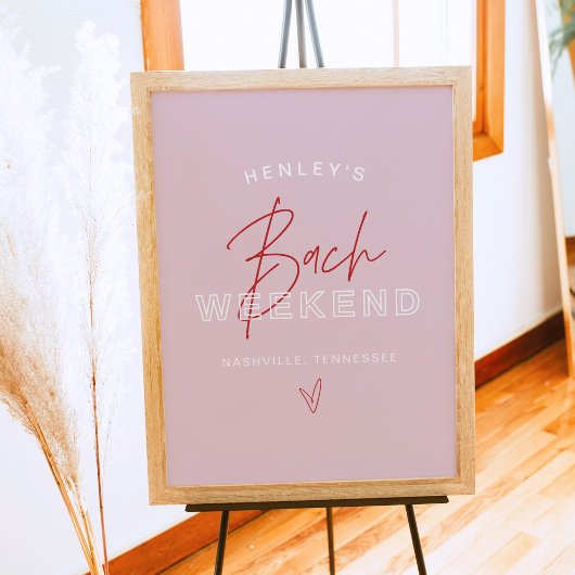 HENLEY Modern Pink Red Retro Bachelorette Herzlich Poster