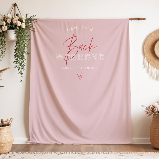 HENLEY Modern Pink Red Retro Bachelorette Herzlich Wandteppich