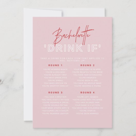 HENLEY Pink und Red Bachelorette Drink Wenn Game Einladung (Vorderseite)