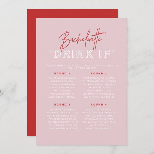 HENLEY Pink und Red Bachelorette Drink Wenn Game Einladung (Vorne/Hinten)