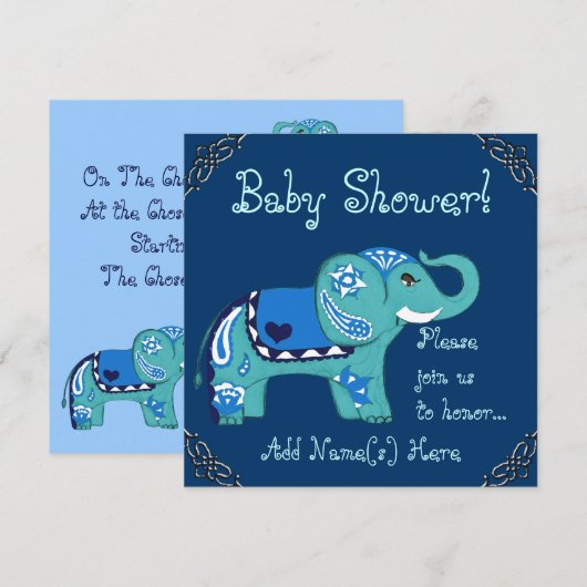 Henna Elephant (Babydusche) Einladung (Vorne/Hinten)