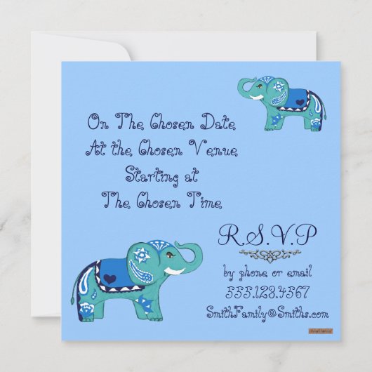 Henna Elephant (Babydusche) Einladung (Rückseite)