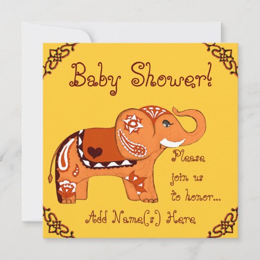 Henna Elephant (Babydusche) Einladung (Vorderseite)