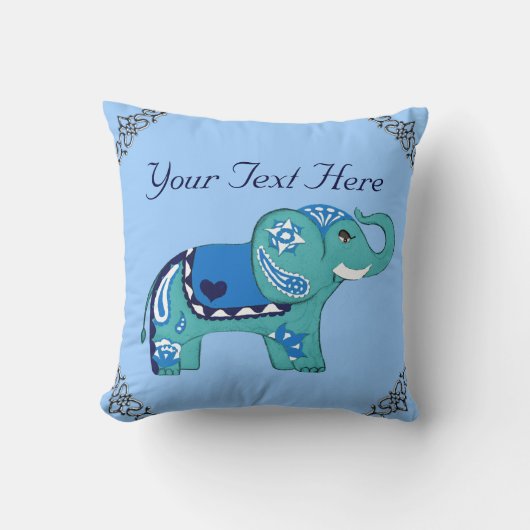 Henna Elephant (blau/hellblau) Kissen (Vorderseite)