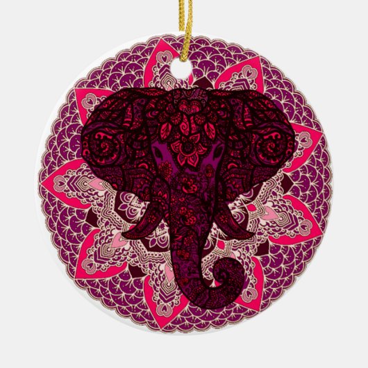 Henna Elephant Head Mandala Pink Mehndi Tattoo Keramik Ornament (Vorne)