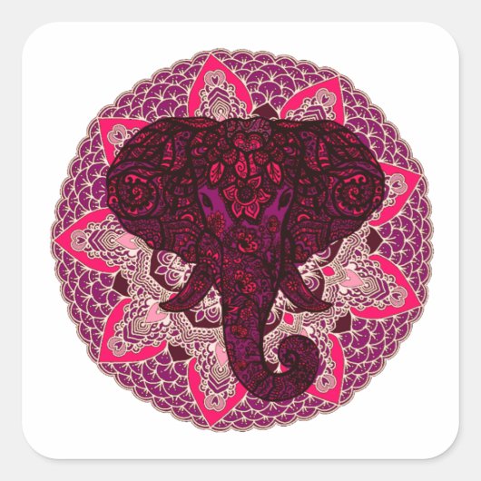 Henna Elephant Head Mandala Pink Mehndi Tattoo Quadratischer Aufkleber (Vorderseite)