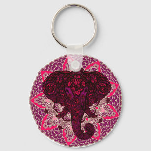 Henna Elephant Head Mandala Pink Mehndi Tattoo Schlüsselanhänger