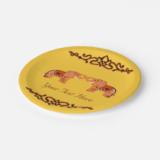 Henna Elephant (Orange/Rot) Pappteller (Schrägansicht)
