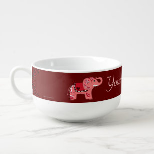 Henna Elephant (Rot/Rosa) Große Suppentasse