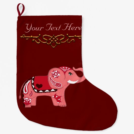 Henna Elephant (Rot/Rosa) Großer Weihnachtsstrumpf (Vorderseite)