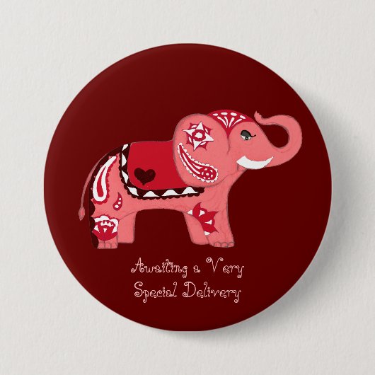 Henna Elephant (Rot/Rosa) (Kinderdusche) Button (Vorderseite)