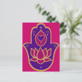 Henna Hamsa Lotus Pink Postkarte (Stehend Vorderseite)