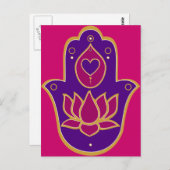 Henna Hamsa Lotus Pink Postkarte (Vorne/Hinten)
