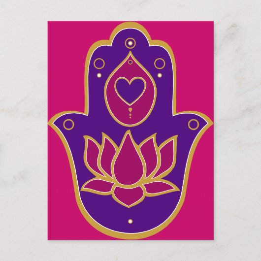 Henna Hamsa Lotus Pink Postkarte (Vorderseite)