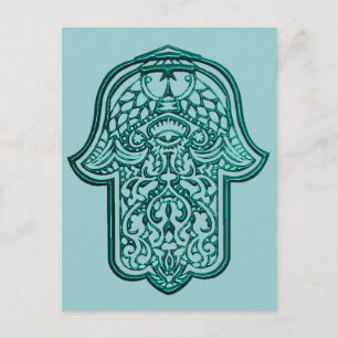 Henna Hand of Hamsa (Aquamarin) Postkarte
